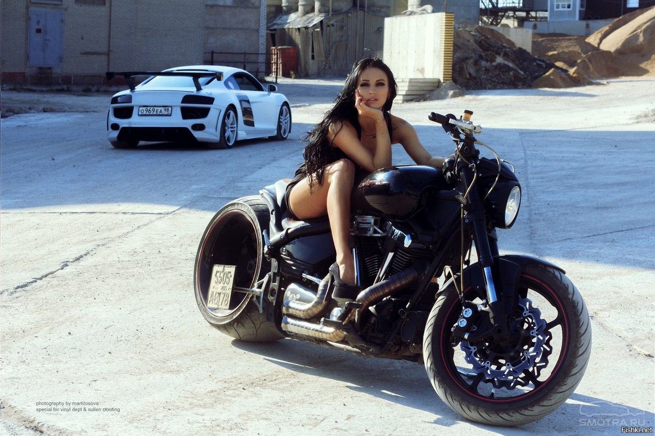 Sexy model Brunettes on a motorcycle in Yarkand